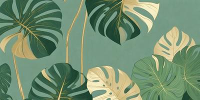 The image features a green and white leaf pattern, which is the primary subject. The setting is a green background, and the visual style is a combination of a photo and digital art. The colors and mood of the image are predominantly green and white, creating a calm and natural atmosphere.