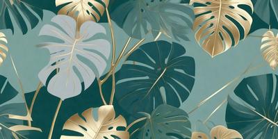 The primary subject of the image is a close-up of a leafy plant with gold accents. The plant is surrounded by a green background, which adds to the natural and vibrant atmosphere of the scene. The visual style of the image is a combination of a photo and digital art, creating a unique and eye-catching representation of the plant. The colors and mood of the image are predominantly green and gold, evoking a sense of warmth and natural beauty.