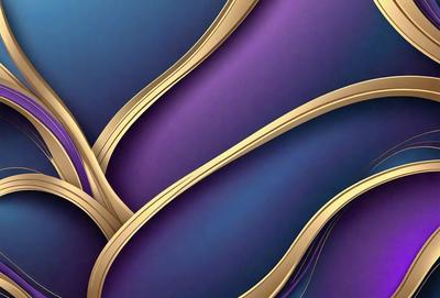 The primary subject of the image is a purple and gold swirl pattern. The setting is a blue background, and the visual style appears to be a digital art or illustration. The dominant colors are purple and gold, creating a vibrant and lively atmosphere.