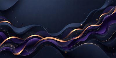 The primary subject of the image is a purple and gold swirl, which is the main object, scene, or focus of the image. The setting or background is a dark blue surface, which contrasts with the swirl. The visual style of the image is digital art, as it is a digital illustration. The colors and mood of the image are dominated by the purple and gold swirl, creating a sense of movement and energy.
