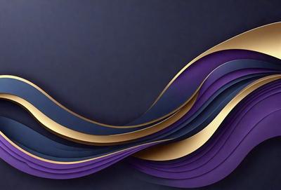 The primary subject of the image is a purple and gold wave, which is the main focus of the scene. The wave is depicted in a digital art style, giving it a modern and visually appealing appearance. The setting is a dark background, which contrasts with the vibrant colors of the wave, creating a striking visual effect. The overall atmosphere of the image is dynamic and energetic, with the wave representing a sense of movement and flow.