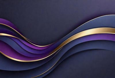 The primary subject of the image is a purple and gold wave pattern. The setting is a dark background, which contrasts with the vibrant colors of the wave pattern. The visual style is a combination of digital art and illustration, creating a unique and eye-catching design. The dominant colors are purple and gold, giving the image a luxurious and elegant appearance.