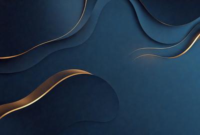 The primary subject of the image is a blue background with a pattern of gold swirls. The setting is a dark room, and the visual style appears to be a digital art or illustration. The dominant colors are blue and gold, creating a calm and serene atmosphere.