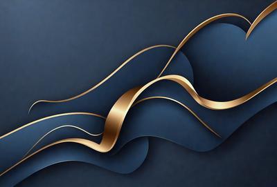The primary subject of the image is a gold and blue wave design. The setting is a dark blue background, which contrasts with the gold and blue colors of the wave. The visual style is a combination of digital art and illustration, creating a unique and eye-catching design. The colors and mood of the image are predominantly gold and blue, giving it a sense of elegance and sophistication.