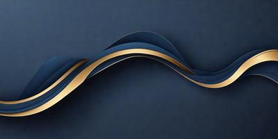 The primary subject of the image is a blue and gold wave design. The setting is a dark blue background, which contrasts with the vibrant colors of the wave. The visual style is a combination of digital art and illustration, creating a unique and eye-catching design. The dominant colors are blue and gold, giving the image a sense of depth and sophistication.