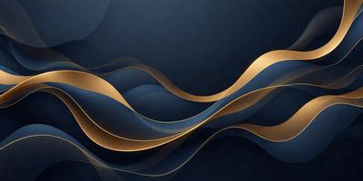The primary subject of the image is a blue background with a pattern of swirling, flowing lines. The setting appears to be a dark, possibly nighttime, environment. The visual style of the image is a combination of digital art and illustration, creating a dynamic and captivating scene. The dominant colors in the image are blue and gold, giving the overall atmosphere a sense of depth and sophistication.