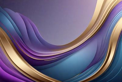 The primary subject of the image is a colorful, abstract design featuring a mix of purple, blue, and gold colors. The setting is a wall, and the visual style appears to be a combination of digital art and illustration. The overall atmosphere is vibrant and artistic, with the colors and patterns creating a visually appealing and dynamic scene.