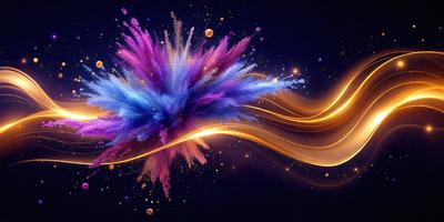 The primary subject of the image is a colorful, swirling explosion of light, which appears to be a digital art or illustration. The setting is a dark background, which contrasts with the vibrant colors of the explosion. The visual style is dynamic and captivating, with the colors and mood evoking a sense of energy and excitement.