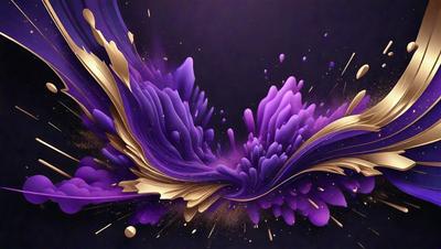 The primary subject of the image is a purple and gold flower, which is the main focus of the scene. The flower is surrounded by a purple background, giving it a vibrant and eye-catching appearance. The visual style of the image is a combination of digital art and illustration, creating a unique and artistic representation of the flower. The colors and mood of the image are predominantly purple and gold, which evoke a sense of elegance and sophistication.