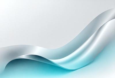 The primary subject of the image is a silver, curved, and wavy surface. The setting is a white background, which provides a clean and minimalist appearance. The visual style is a combination of digital art and illustration, creating a modern and sleek design. The colors and mood of the image are predominantly silver and blue, giving it a contemporary and sophisticated feel.
