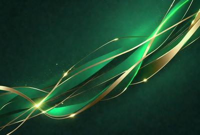The primary subject of the image is a green and gold swirl pattern. The setting is a dark green background, which contrasts with the swirl pattern. The visual style is a digital art or illustration, creating a vibrant and dynamic appearance. The colors and mood of the image are lively and energetic, with the green and gold colors evoking a sense of movement and growth.