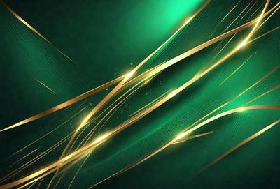 The primary subject of the image is a green and gold patterned background. The setting is a dark background, which contrasts with the bright colors of the pattern. The visual style is a combination of digital art and illustration, creating a unique and eye-catching design. The colors and mood of the image are vibrant and lively, with the green and gold colors evoking a sense of freshness and energy.
