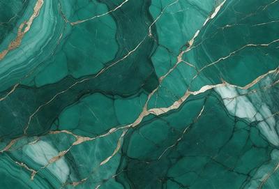 The primary subject of the image is a close-up of a green marble wall with gold veins. The setting is a room with a green marble wall as the main focus. The visual style is a close-up of the marble wall, showcasing its intricate details. The colors and mood of the image are predominantly green and gold, creating a luxurious and elegant atmosphere.