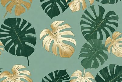 The primary subject of the image is a pattern of leaves, which are the main objects in the scene. The leaves are arranged in a visually appealing manner, creating a sense of harmony and balance. The setting is a green background, which provides a natural and calming atmosphere. The visual style of the image is a combination of photo and digital art, resulting in a high-quality and detailed representation of the leaves. The colors and mood of the image are predominantly green, which is associated with nature and tranquility.