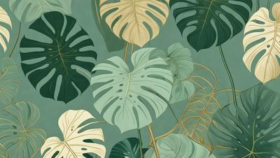 The image features a large green leafy plant with yellow edges, surrounded by other green leaves. The plant is positioned in the center of the scene, with a few other plants visible in the background. The overall atmosphere of the image is lush and vibrant, with the green and yellow colors creating a sense of freshness and vitality.
