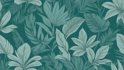 The primary subject of the image is a pattern of green leaves, which are the main objects in the scene. The setting is a blue background, which adds a contrasting color to the green leaves. The visual style of the image is a combination of a photo and a drawing, creating a unique and artistic representation of the green leaves. The colors and mood of the image are predominantly green, with a calm and serene atmosphere.