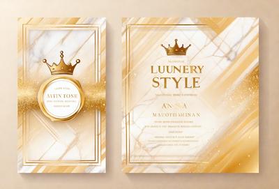 Primary subject: Luncheon menu
Setting/background: Marble table
Visual style: Digital art
Colors and mood: Gold, white, and black