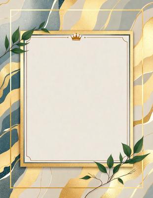 The primary subject of the image is a blank piece of paper with a crown on it. The setting is a gold frame, and the visual style is a combination of digital art and illustration. The colors are predominantly gold and white, creating a sense of elegance and sophistication.