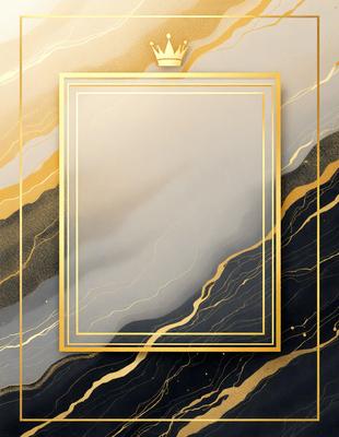 The primary subject of the image is a framed mirror with a gold frame. The setting is a black and gold background, which adds a sense of luxury and sophistication to the scene. The visual style is a combination of digital art and illustration, creating a unique and eye-catching design. The colors and mood of the image are predominantly black and gold, giving it a sense of elegance and refinement.