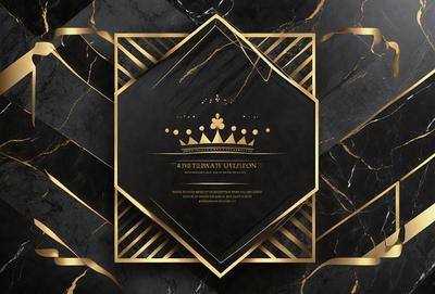 The primary subject of the image is a black and gold crown, which is the main object in the scene. The setting is a black and gold marble surface, which serves as the backdrop for the crown. The visual style of the image is a combination of digital art and illustration, creating a striking and elegant appearance. The dominant colors in the image are black and gold, giving the scene a luxurious and sophisticated atmosphere.
