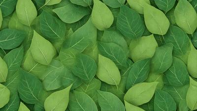 The primary subject of the image is a large group of green leaves, which are the main objects in the scene. The leaves are arranged in a pattern, creating a visually appealing and natural backdrop. The setting appears to be a lush green environment, possibly a forest or a garden. The visual style of the image is a close-up of the leaves, showcasing their intricate details and textures. The dominant colors in the image are green, which creates a serene and calming atmosphere.