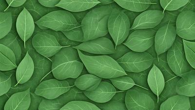 The primary subject of the image is a large collection of green leaves, which are arranged in a visually appealing manner. The leaves are displayed in various shapes and sizes, creating a sense of depth and texture. The setting is a green background, which complements the vibrant green color of the leaves. The visual style of the image is a close-up of the leaves, showcasing their intricate details. The overall atmosphere of the image is lush, fresh, and natural, with a focus on the beauty of the green