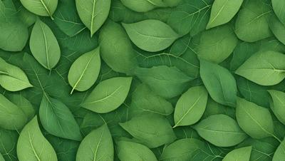 The primary subject of the image is a large group of green leaves, which are the main objects in the scene. The leaves are arranged in a pattern, creating a visually appealing and natural backdrop. The setting appears to be a lush green environment, possibly a forest or a garden. The visual style of the image is a close-up of the leaves, showcasing their intricate details and textures. The dominant colors in the image are green, which creates a serene and calming atmosphere.