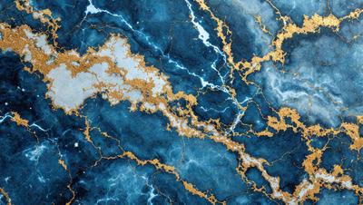 The primary subject of the image is a blue marble wall with gold accents. The setting is a room with a blue marble wall, and the visual style is a photo. The dominant colors are blue and gold, creating a luxurious and elegant atmosphere.