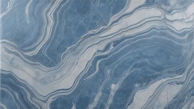 The primary subject of the image is a blue marble tile with a pattern of swirls and waves. The setting is a bathroom, as indicated by the presence of the marble tile. The visual style is a close-up of the tile, showcasing its intricate design. The dominant colors are blue and white, creating a calm and soothing atmosphere.