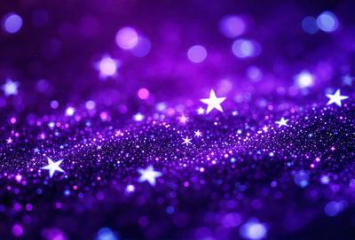 The primary subject of the image is a purple background with a star pattern. The setting is a space-like environment, and the visual style appears to be a digital art or illustration. The dominant colors are purple and white, creating a calm and serene atmosphere.