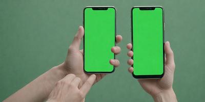 The image features two green cell phones being held by a person. The person is holding the cell phones in their hands, with one phone on the left and the other on the right. The green color of the phones creates a vibrant and lively atmosphere in the scene.