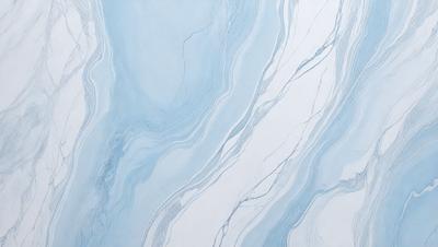 The primary subject of the image is a marble-like pattern on a wall. The setting is a white wall with a blue-gray marble-like pattern. The visual style is a close-up of the marble-like pattern, which gives the image a textured and detailed appearance. The colors and mood of the image are predominantly blue-gray and white, creating a calm and sophisticated atmosphere.