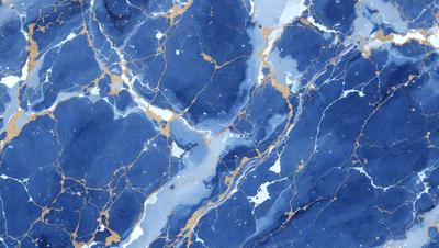 The primary subject of the image is a blue marble wall with gold veins. The setting is a room with a blue marble wall, and the visual style is a painting. The dominant colors are blue and gold, creating a serene and elegant atmosphere.