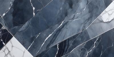 The primary subject of the image is a marble tile with a blue and white pattern. The setting is a wall, and the visual style is a close-up of the tile. The colors and mood of the image are predominantly blue and white, creating a clean and elegant appearance.