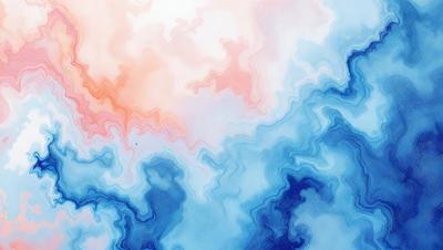 The primary subject of the image is a blue and white cloudy sky. The setting is a cloudy sky with a mix of blue and white colors. The visual style is a painting or drawing, with a focus on the cloudy sky. The colors and mood of the image are predominantly blue and white, creating a calm and serene atmosphere.