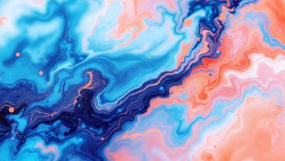 The primary subject of the image is a colorful, swirling, and abstract design, which appears to be a painting or a digital artwork. The setting is a blue and pink background, creating a vibrant and lively atmosphere. The visual style is a mix of artistic expression and digital manipulation, giving the image a unique and creative appearance. The dominant colors are blue, pink, and orange, which contribute to the overall mood of the piece.