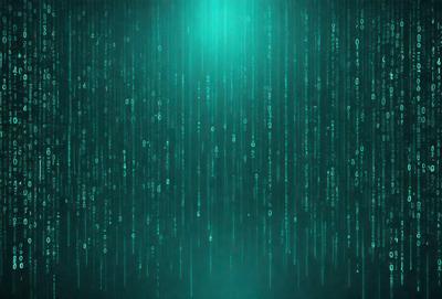 The primary subject of the image is a computer screen displaying a pattern of green and black lines. The setting is a computer room, and the visual style is digital art. The dominant colors are green and black, creating a mood of technology and modernity.