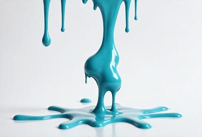 The primary subject of the image is a blue substance, possibly a liquid or a gel, that is dripping or pouring onto a white surface. The setting appears to be a white background, which contrasts with the blue substance. The visual style of the image is a close-up of the dripping substance, showcasing its texture and movement. The colors and mood of the image are predominantly blue and white, creating a sense of calmness and tranquility.