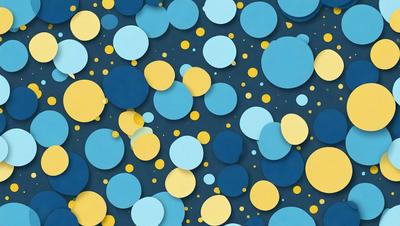 The primary subject of the image is a pattern of blue and yellow circles. The setting is a blue background, and the visual style appears to be a digital art or illustration. The dominant colors are blue and yellow, creating a lively and vibrant atmosphere.