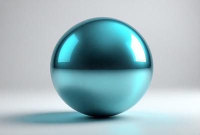 The primary subject of the image is a large, blue, round ball. The setting is a white background, which provides a clean and minimalist appearance. The visual style is a digital art, as the ball appears to be a 3D model or a computer-generated image. The colors and mood of the image are predominantly blue, giving it a calm and serene atmosphere.