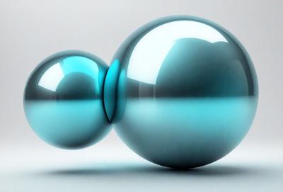 The primary subject of the image is a pair of blue, round, and shiny balls. They are placed on a white surface, which serves as the background. The visual style of the image is a digital art or illustration, as the balls appear to be floating in the air. The dominant colors in the image are blue and white, creating a calm and serene atmosphere.