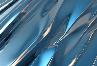 The primary subject of the image is a blue, silver, and white patterned surface. The setting is a blue background, and the visual style appears to be a combination of photo and digital art. The colors and mood of the image are predominantly blue and silver, creating a calm and serene atmosphere.