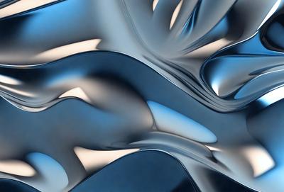 The primary subject of the image is a blue, swirling, and curling pattern. The setting is a blue background, and the visual style appears to be a digital art or illustration. The dominant colors are blue and silver, creating a calm and soothing atmosphere.