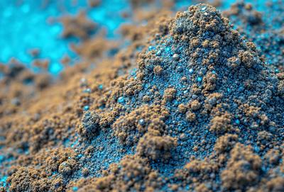 The primary subject of the image is a pile of rocks, which are the main objects in the scene. The setting is a blue surface, possibly a wall or a background, which adds a contrasting color to the scene. The visual style of the image is a close-up of the rocks, showcasing their texture and details. The colors in the image are predominantly blue, giving the scene a calm and serene atmosphere.
