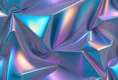The primary subject of the image is a close-up of a shiny, metallic surface with a blue and purple hue. The setting appears to be a futuristic or technological environment, possibly a space or a futuristic city. The visual style of the image is a combination of photo and digital art, creating a unique and intriguing appearance. The dominant colors in the image are blue and purple, which contribute to a sense of depth and sophistication.