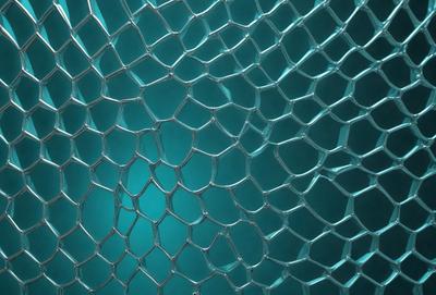 The primary subject of the image is a close-up of a mesh-like structure, possibly made of plastic or glass. The setting is a dark blue background, which contrasts with the mesh. The visual style appears to be a photo or a digital artwork, as the mesh appears to be a real-life object rather than a drawing or illustration. The colors and mood of the image are predominantly dark and moody, with the blue background and the mesh creating a sense of depth and intrigue.