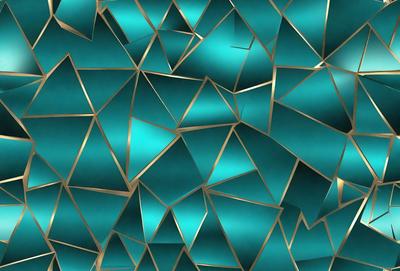 The primary subject of the image is a blue and gold geometric pattern. The setting is a blue background, and the visual style appears to be a digital art or illustration. The dominant colors are blue and gold, creating a vibrant and lively atmosphere.