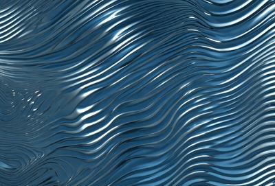 The primary subject of the image is a blue, rippling surface that resembles a water surface or a wave. The setting is a blue background, which adds to the overall visual style. The image is a digital art or illustration, showcasing the artist's skill in creating a realistic and visually appealing representation of the water surface. The dominant colors are blue and silver, giving the image a calm and serene atmosphere.