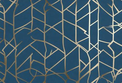The primary subject of the image is a blue background with a pattern of interconnected lines. The setting appears to be a wall or a surface with a design resembling a tree. The visual style of the image is a combination of digital art and illustration, creating a unique and intricate pattern. The colors in the image are predominantly blue, which gives the scene a calm and serene atmosphere.