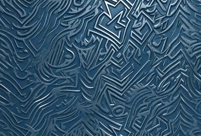 The primary subject of the image is a blue surface with a pattern of interconnected shapes. The setting appears to be a blue background, and the visual style is a combination of digital art and illustration. The dominant colors are blue and black, creating a mood of depth and intricacy.